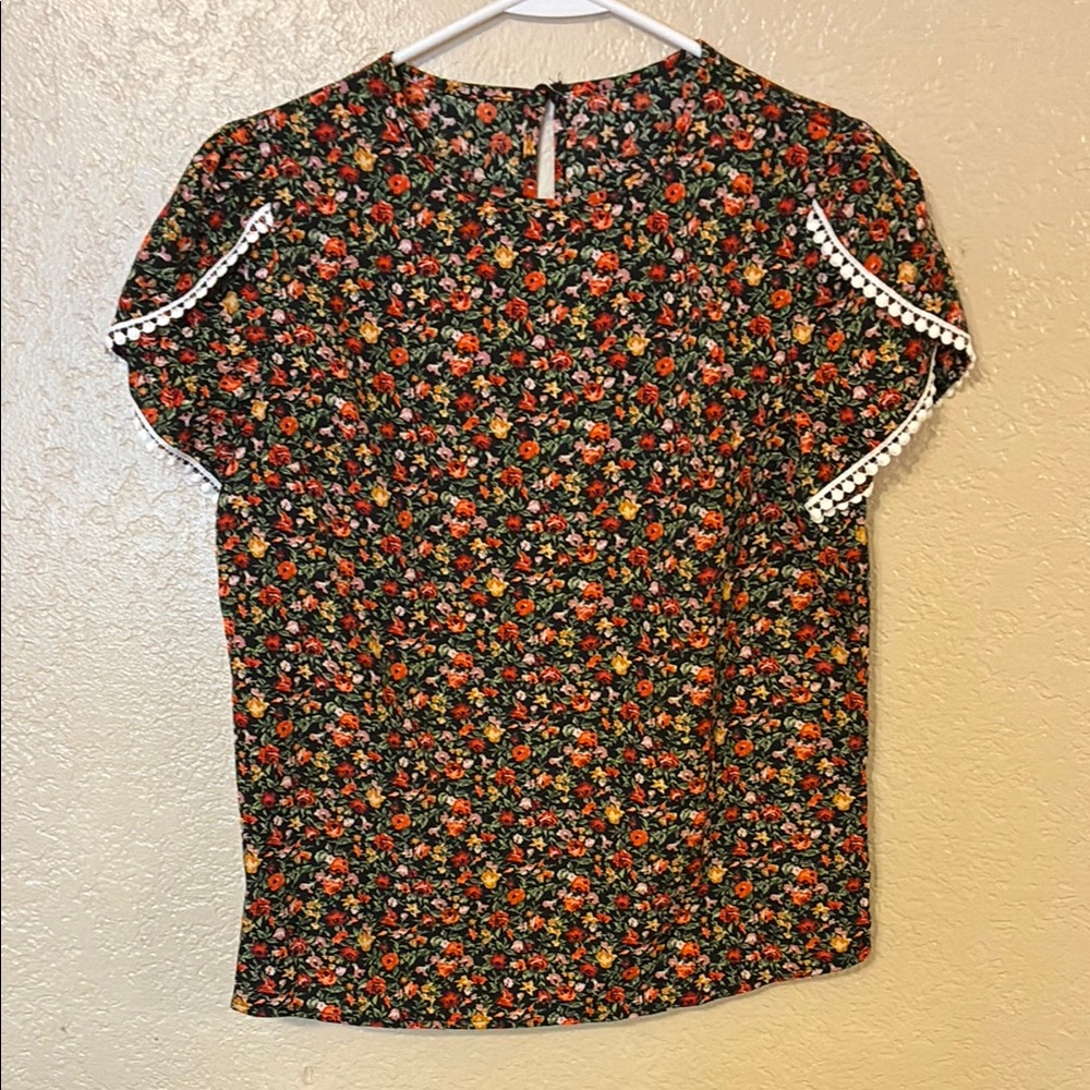 Floral Women's Top - Black and Red